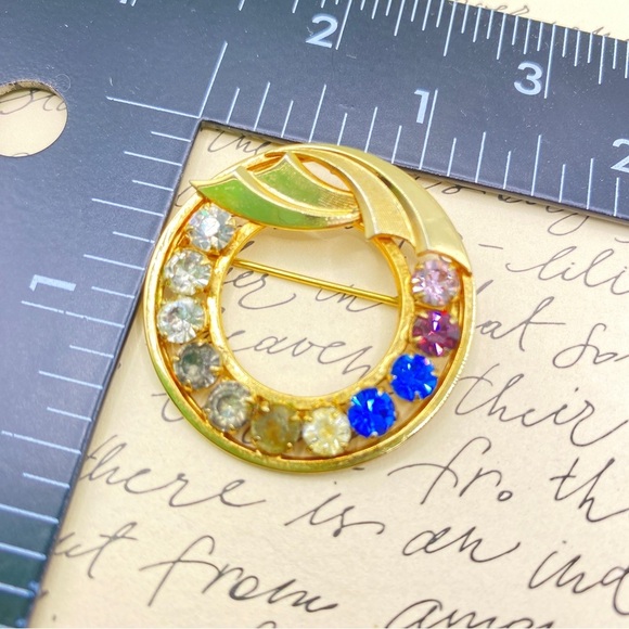 CATAMORE 1/20 12K Gold Filled 1960's Circle Brooch Mother's Rhinestone VTG Pin - Picture 5 of 9